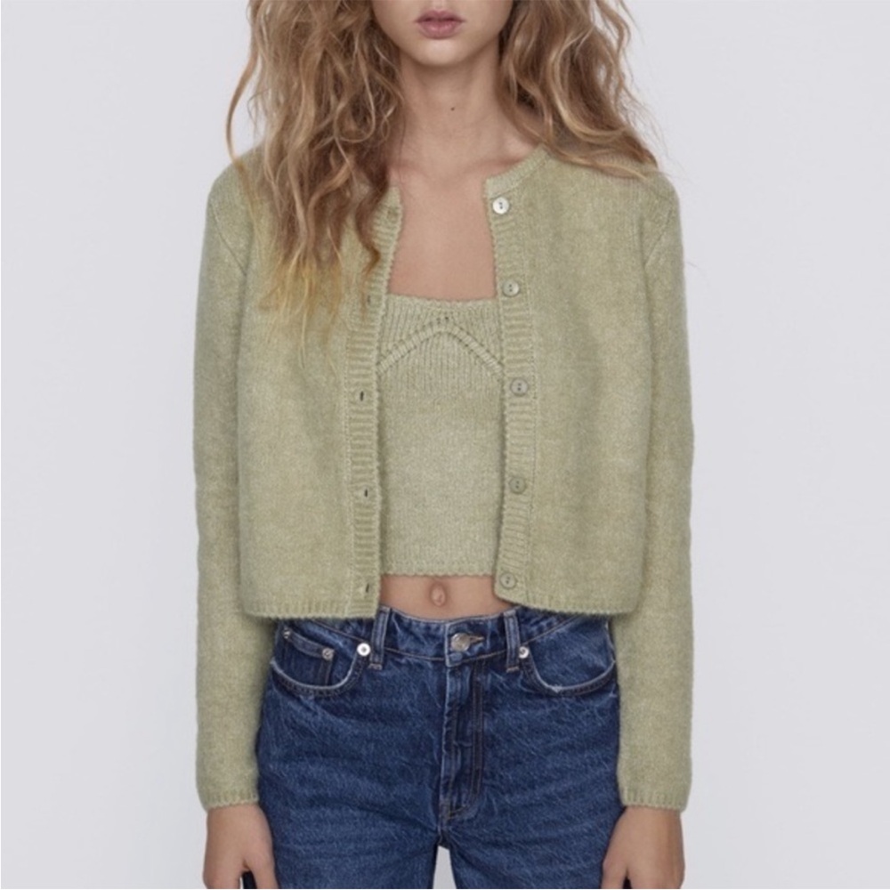 Zara Pistachio Alpaca Knit Cardigan Set